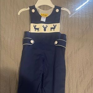 Charming Blue Overalls with Deer Motif